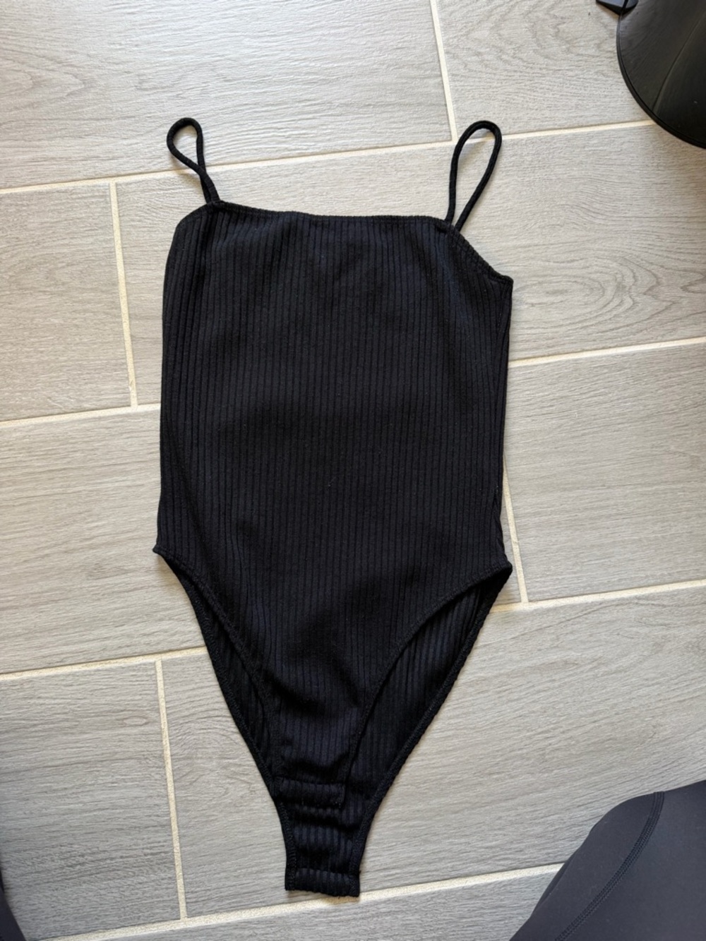 Topshop Black Ribbed Spaghetti Strap Bodysuit